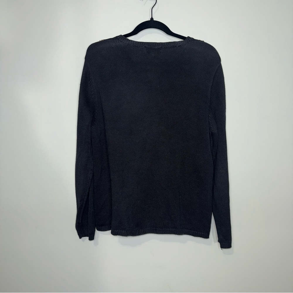 Alfred Dunner Cardigan Sweater Black Floral Embroidered Knit Button Front Size M - Picture 4 of 4